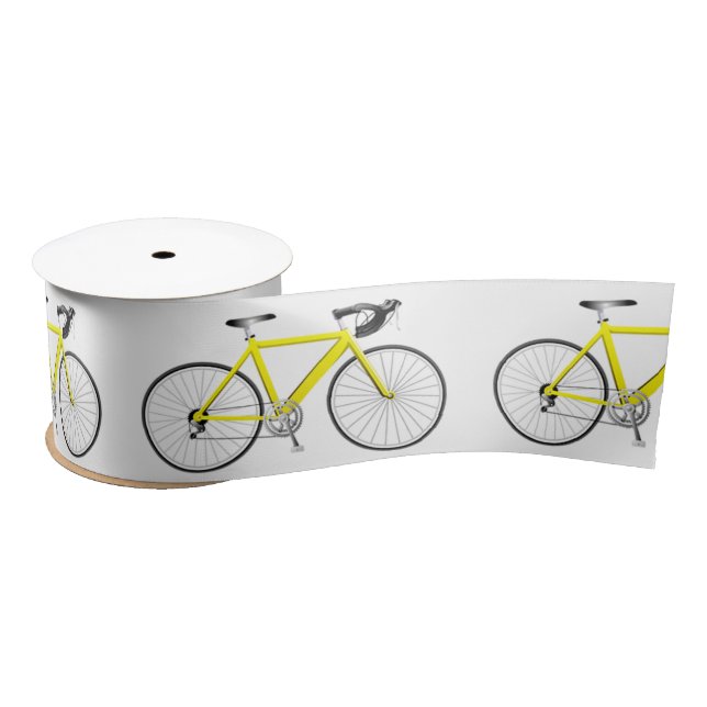 Yellow Bicycle on White Satin Ribbon Satinband (Spule)