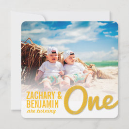 Yellow Big Sketch One Twin Baby 1. Geburtstag Part Einladung