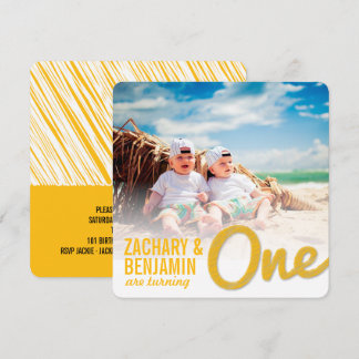 Yellow Big Sketch One Twin Baby 1. Geburtstag Part Einladung