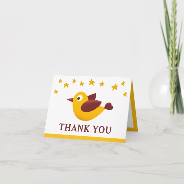 Yellow Bird Baby Shower Thank You Card Dankeskarte (Vorderseite)