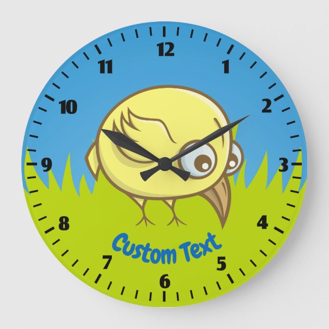 Yellow Bird-Cartoon Große Wanduhr (Vorderseite)