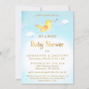 *~* Yellow Birdie Sky Cloud Baby Shower Einladung