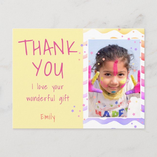 Yellow Birthday Thank you Girl Photo Postcard  Postkarte (Vorderseite)