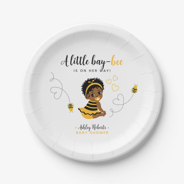 Yellow Black African American Bee Baby Shower Pappteller (Vorderseite)