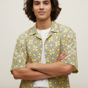 Yellow Black and White Marokkanisches Mosaikmuster Stoff