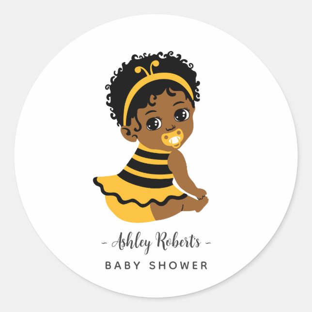 Yellow Black Bee Baby Shower Runder Aufkleber (Vorderseite)