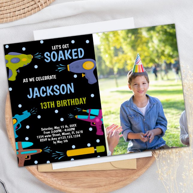 Yellow Black Blue Foto Water Gun Einladungen (Yellow Black Blue Photo Water Gun Invitations)