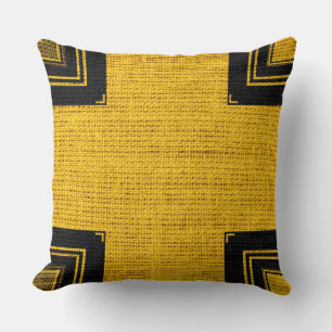 Yellow Black Burlap Linen Rustic Jute Kissen