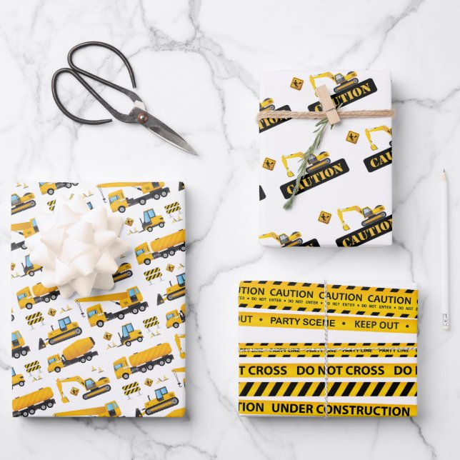 Yellow Black Construction Boy Geburtstag Geschenk  Geschenkpapier Set (Vorderseite)