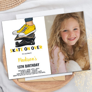 Yellow Black Foto Skateboards Geburtstagseinladung Einladung