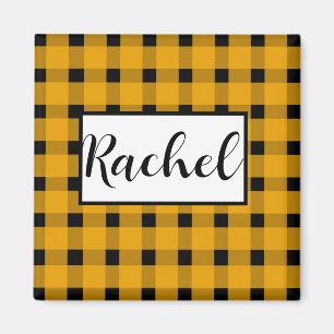 Yellow Black Gingham Personalisiert Magnet