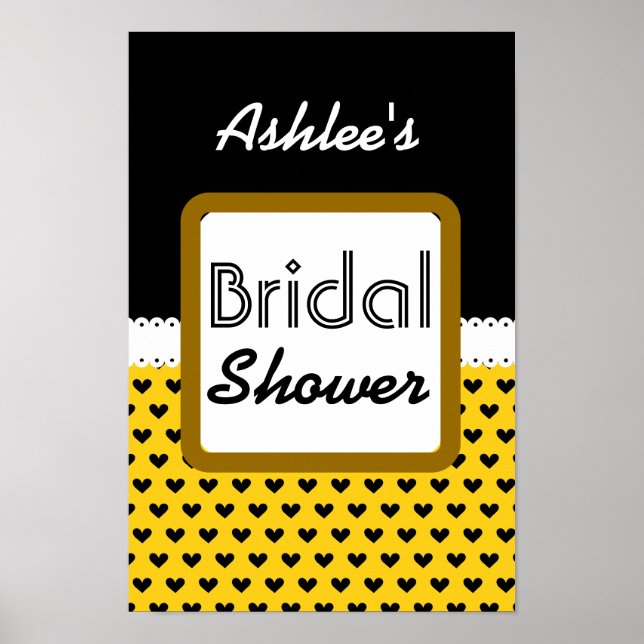 Yellow Black Hearts Theme Brautparty B01 Poster (Vorne)