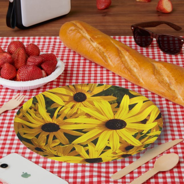 Yellow Black Mit Augen Susans Floral Pappteller (Picknick)