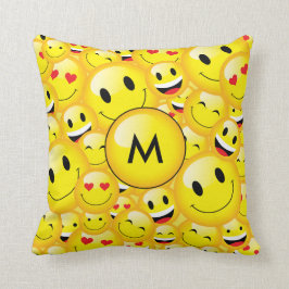 Yellow Black Monogram Emoji Faces Pattern Kissen