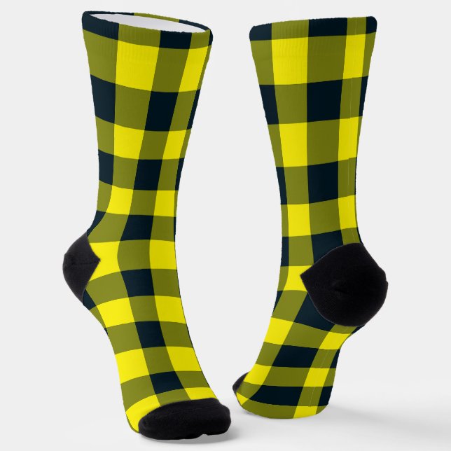 Yellow Black Plaid Checker Pattern Socken (Gewinkelt)