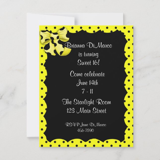 Yellow Black Polka Dot Invitation Einladung (Vorderseite)