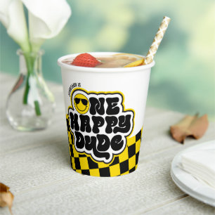 Yellow Black Retro Ein glücklicher Typ 1. Geburtst Pappbecher