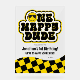 Yellow Black Retro Ein glücklicher Typ Geburtstag Acrylschild