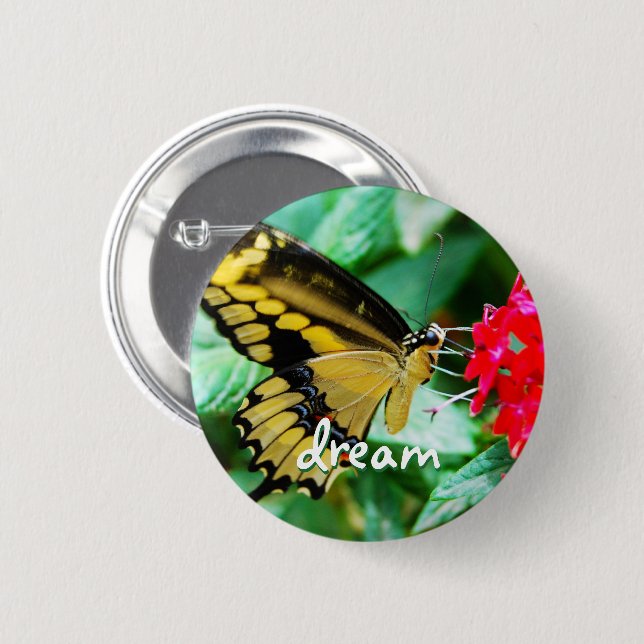 Yellow Black Schmetfly Foto Traumskript Button (Vorne & Hinten)