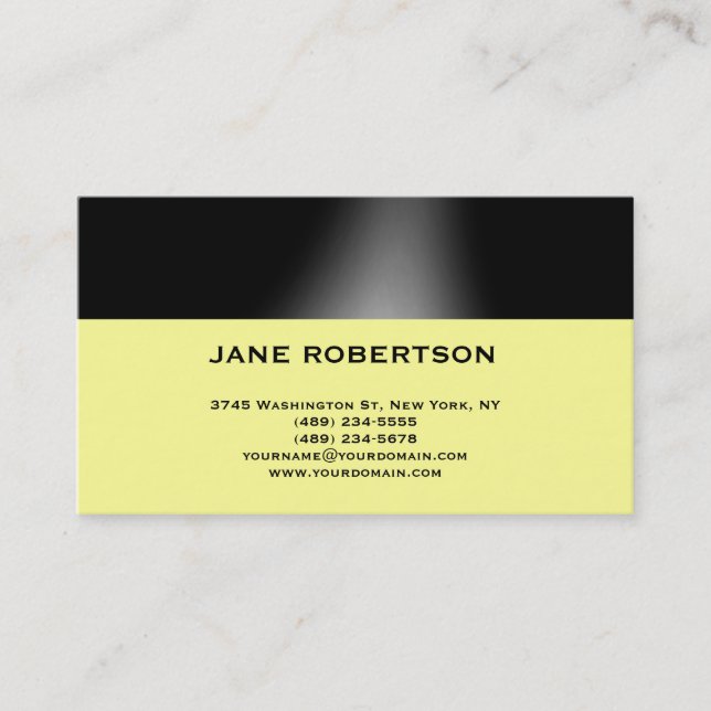 Yellow Black Simple Schlicht Business Card Visitenkarte (Vorderseite)