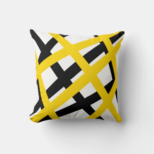 Yellow Black Stripe Geometric Kissen (Vorderseite)