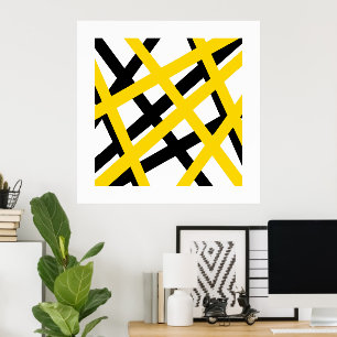 Yellow Black Stripe Geometric Poster
