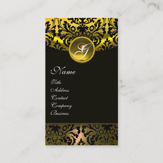 YELLOW BLACK TOPAZ DAMASK MONOGRAMM, Gold Visitenkarte (Vorderseite)