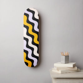 Yellow Black Wavy Pattern Skateboard