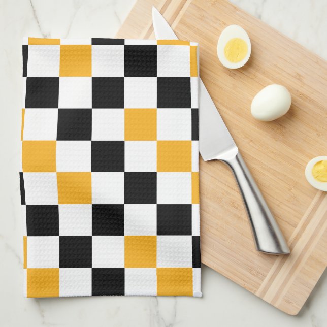 Yellow Black White Checkered Pattern Design  Geschirrtuch (Viertel Falte)
