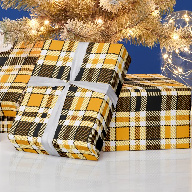 Yellow Black White Flannel Tartan Pattern Design  Geschenkpapier (Von Creator hochgeladen)
