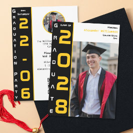 Yellow Black White Graduation Photo QR Code Party Einladung