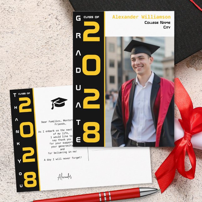 Yellow Black White Graduation Photo Thank You Postkarte (Von Creator hochgeladen)