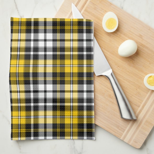 Yellow Black White Plaid Tartan Pattern Design  Geschirrtuch (Viertel Falte)
