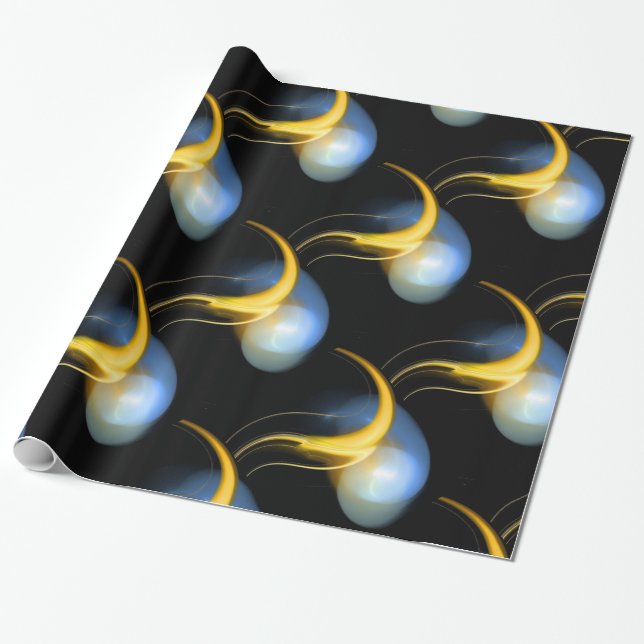 YELLOW BLAUE WHITE ALIEN PEARLS GESCHENKPAPIER (Ungerollt)