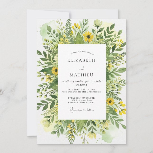 Yellow Blissful Meadow Wedding Einladung (Vorderseite)