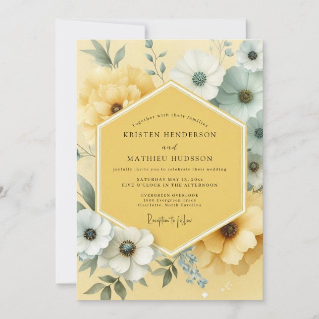 Yellow Bloom Botanical Wedding Einladung (Vorderseite)