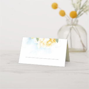 Yellow Blossom Dusty Blue Wedding Platzkarte