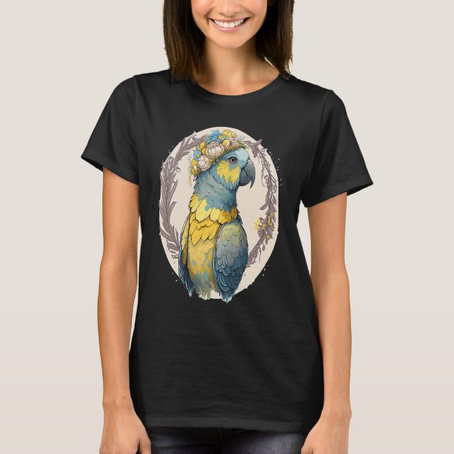 Yellow Blue Ara Macaw Flower Crown Parrot Parakeet T-Shirt (Vorderseite)