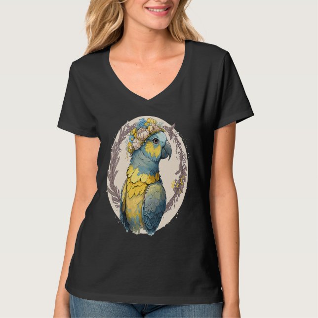 Yellow Blue Ara Macaw Flower Crown Parrot Parakeet T-Shirt (Vorderseite)