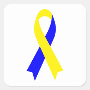 Yellow & Blue Awareness Ribbon von Janz White Quadratischer Aufkleber