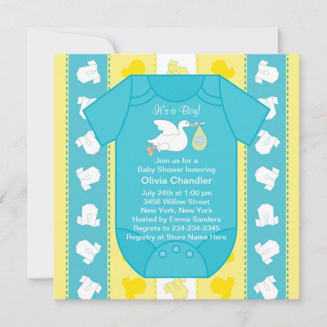 Yellow Blue Baby Boy Shower Einladungen (Vorderseite)
