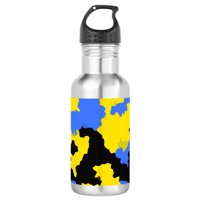 Yellow Blue Black Abstract Design Edelstahlflasche (Vorderseite)