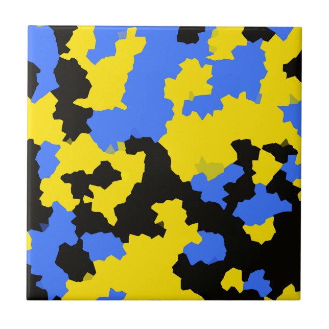 Yellow Blue Black Abstract Design Fliese (Vorderseite)