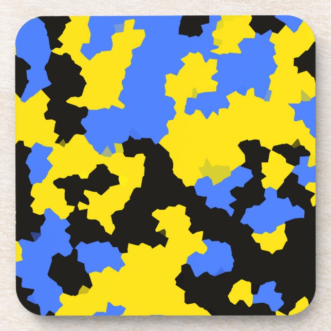 Yellow Blue Black Abstract Design Getränkeuntersetzer (Vorderseite)