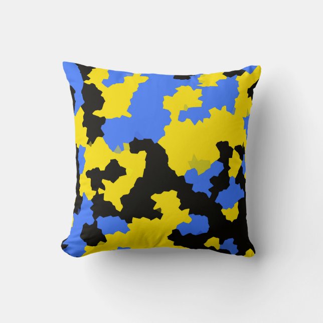 Yellow Blue Black Abstract Design Kissen (Vorderseite)