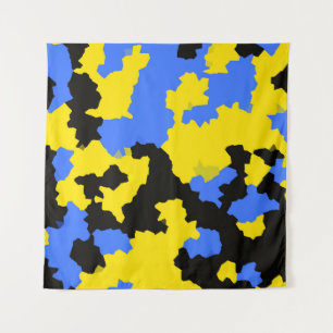 Yellow Blue Black Abstract Design Wandteppich