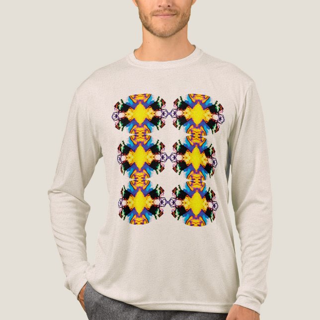 Yellow Blue Black Vertical Mandala Rows Pop Art Tri-Blend Shirt (Vorderseite)
