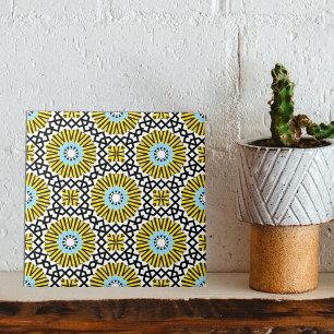 Yellow Blue Black & White Mosaic Geometric Pattern Fliese