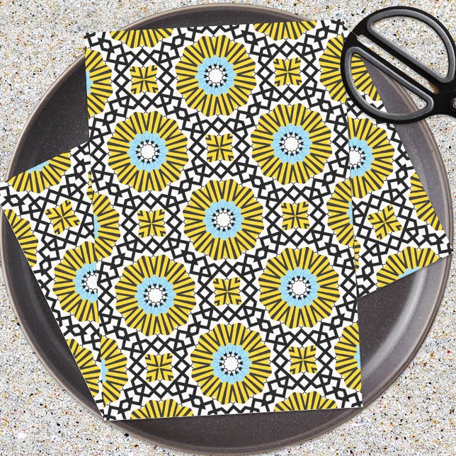 Yellow Blue Black & White Mosaic Geometric Pattern Seidenpapier (Von Creator hochgeladen)
