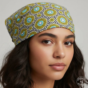 Yellow Blue Black & White Mosaic Geometric Pattern Stoff